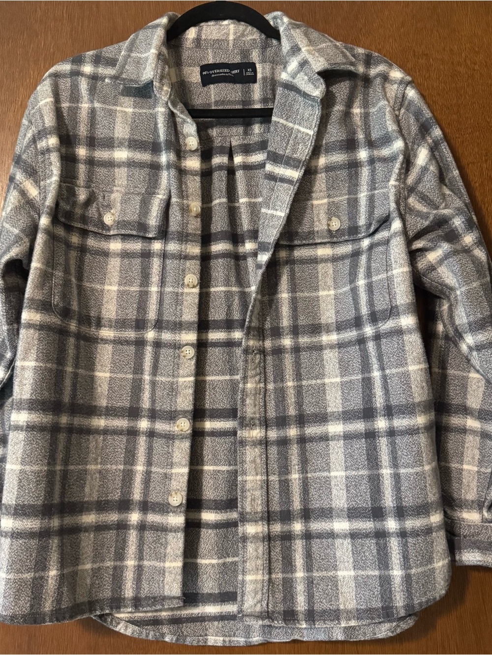 Abercrombie & Fitch Gray & Cream Plaid Oversized XS Shirt